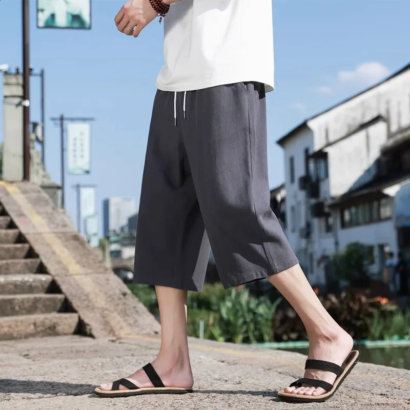 Linen Short Pants Summer Cotton Solid Color Shorts Large Lightweight Shorts Men Beach Shorts for Men Breathable Sweatpants 250317