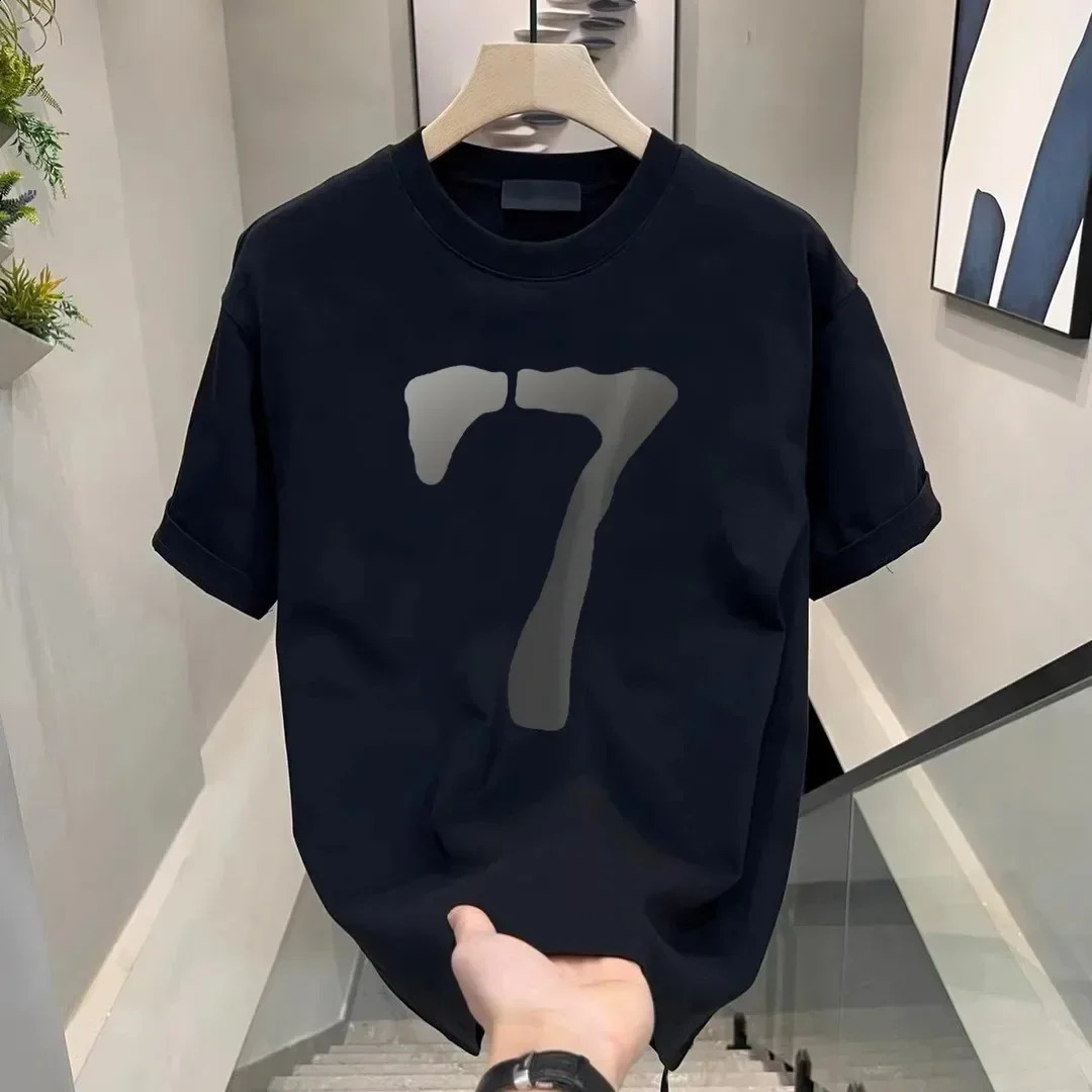 High end short sleeved mens fashionable round neck minimalist printed casual top WK001 250318
