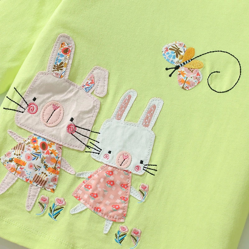 Little Maven Autumn Spring Tops Kids Clothes Childrens Clothing Baby Girls Embroidered Cartoon Rabbits T-shirts Cotton 250319