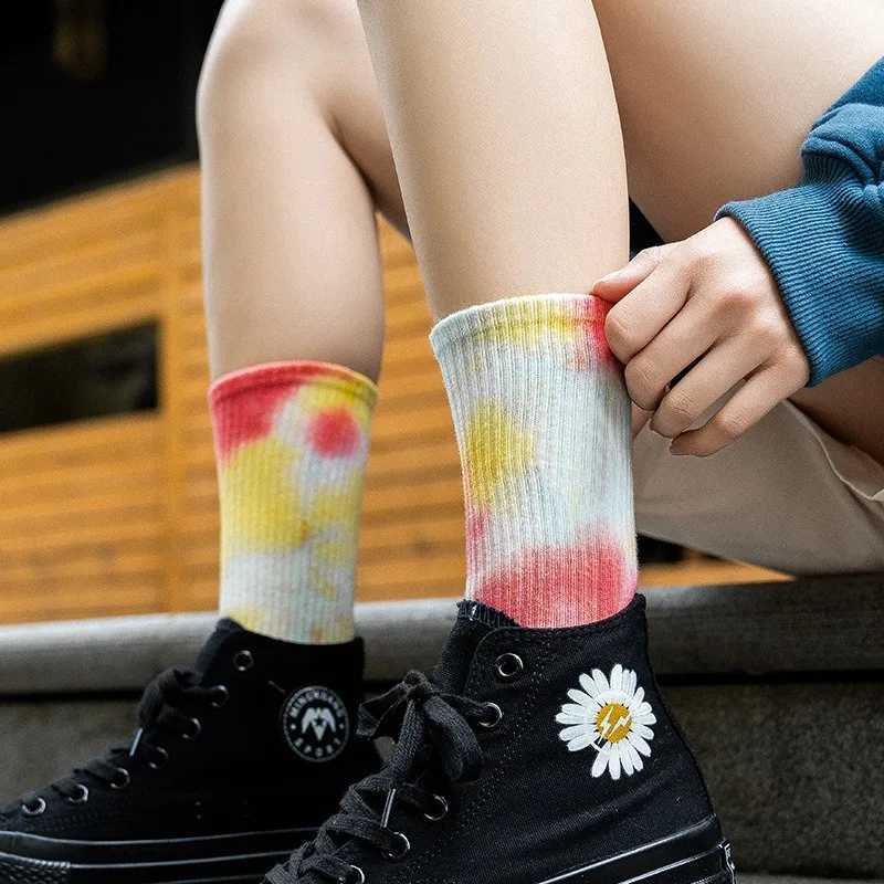 New tie dye couple socks hip-hop solid color mens and womens street trend socks comfortable and breathable X250319