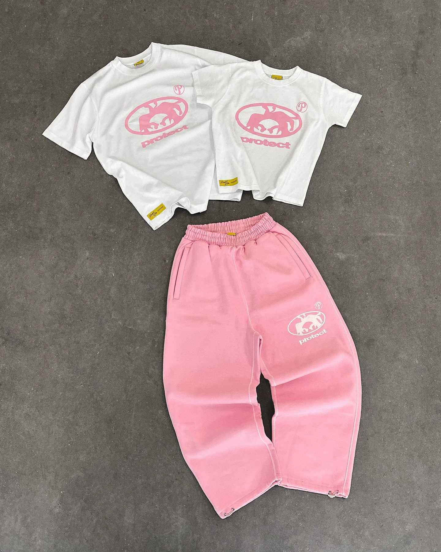 Street Wear PROTECT Fashion Letters Embroidered Pink Loose Sweatpants For Men and Women Y2K Harajuku Hip Hop Casual Joker Pants X250319
