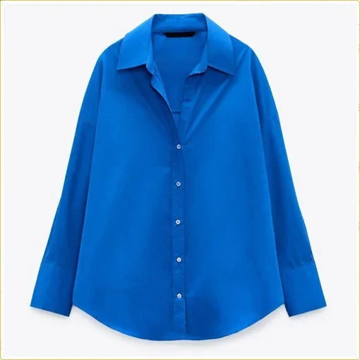 Autumn Womens Elegant Street Style Casual Loose Multi Color Poplin Shirt 250318