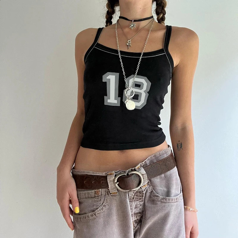 Sexy Womens Tank Top Summer Sleeveless Fashion Elegant Street Clothing Printed Black Casual Slimming Knitted 250319