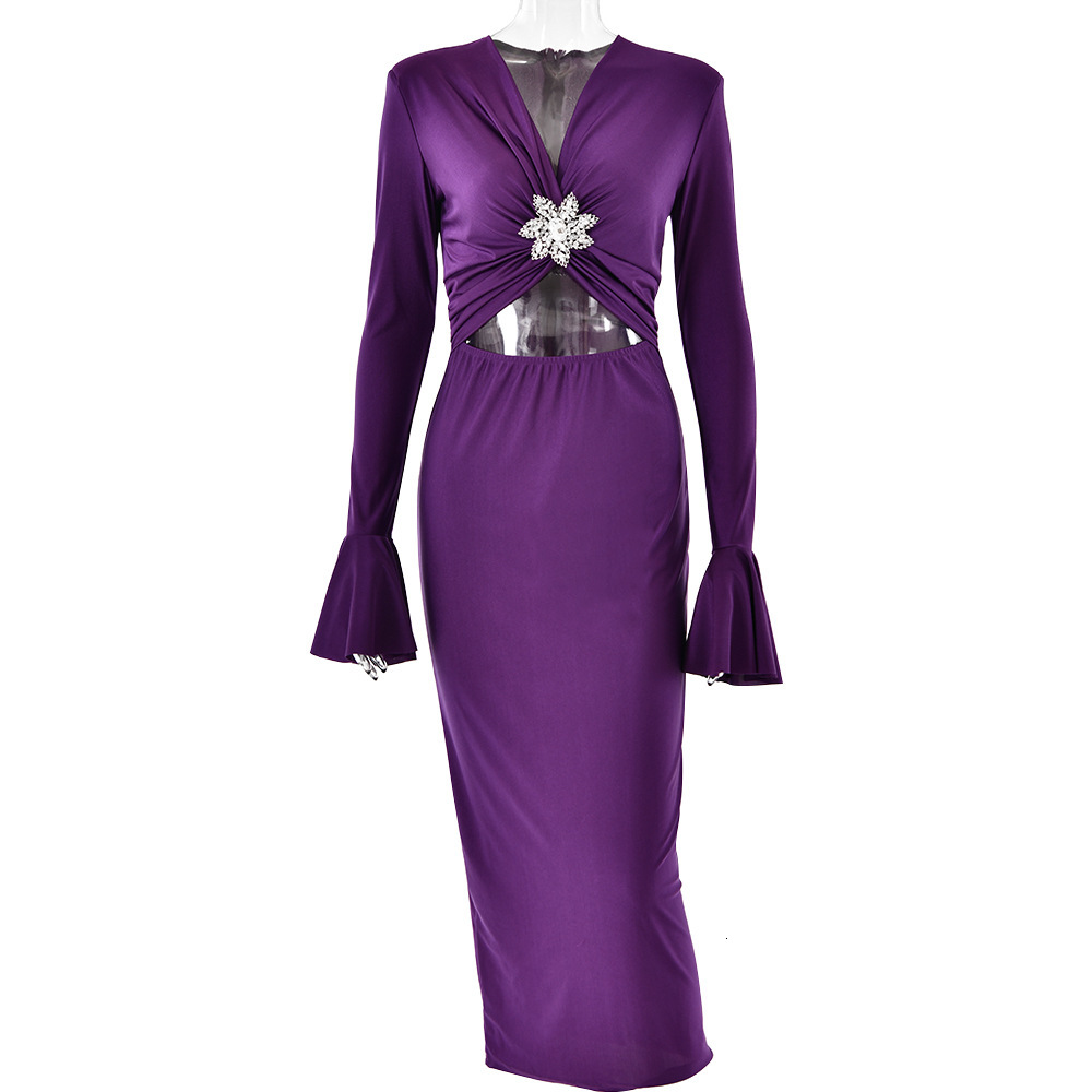 Spring summer new V-neck flared sleeve dress with fashionable temperament and sexy spicy girl tight fish tail skirt