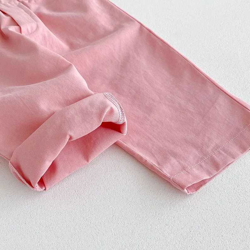 Childrens autumn casual pants childrens solid elastic waist Trouser girls sweet pink soft loose pantsT250318