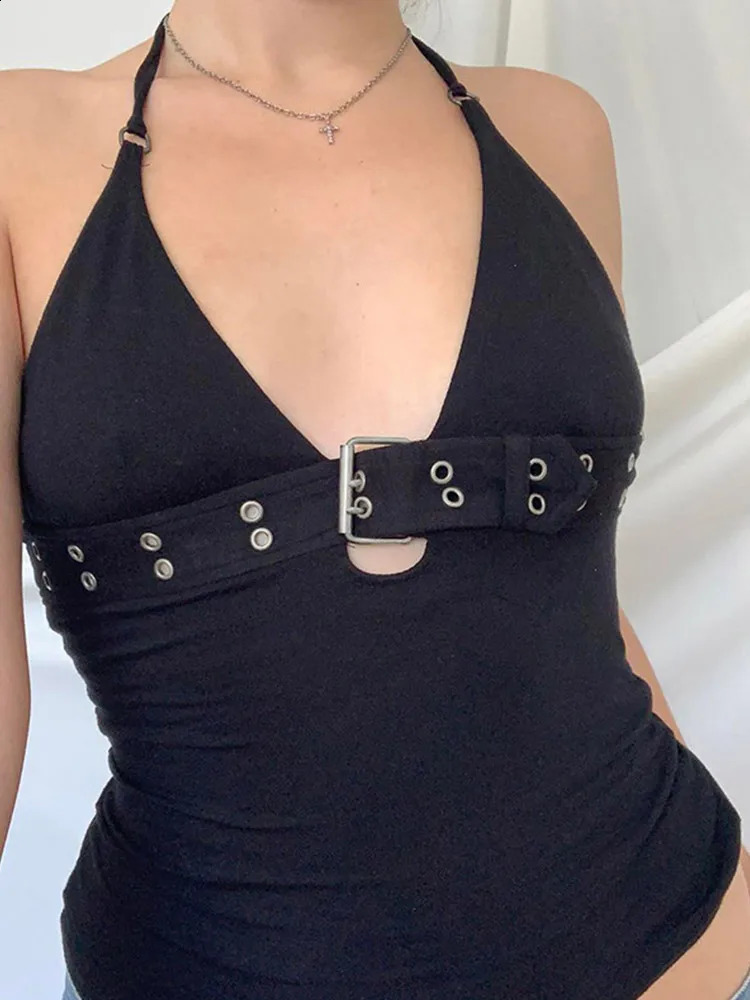 y2k Bandage Crop Top Black Backless Top Lace Up Cute Party Beach Summer Sweats Women Retro Basic Mini Vest Punk 250319