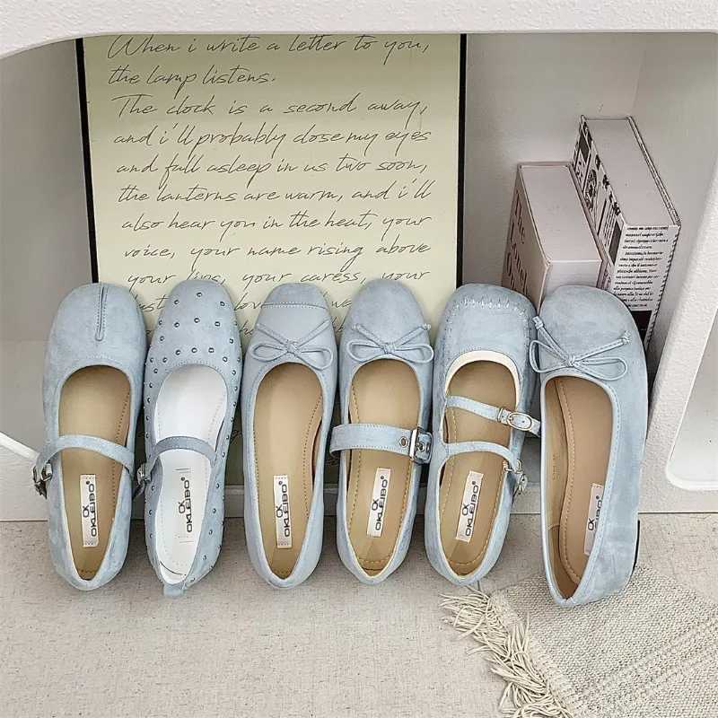 Blue Apartment Mary Janes Womens Shoes Spring and Autumn Casual Buckle Loafers Elegant Bow Ballet Womens ShoesXJ250319