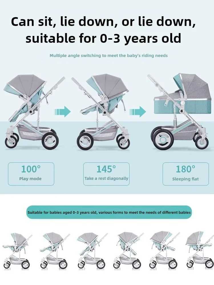 High landscape baby stroller natural rubber wheels aluminum alloy material lightweight folding four-wheel stroller Z250319