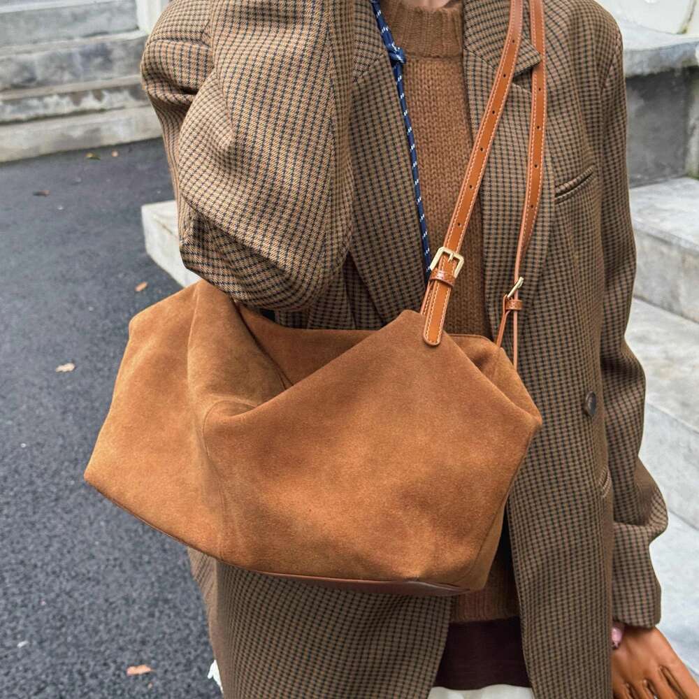Natural Suede Leather Women Boston Bags Roomy Pillow Matte Cowhide Bag New Crossbody Retro Tote