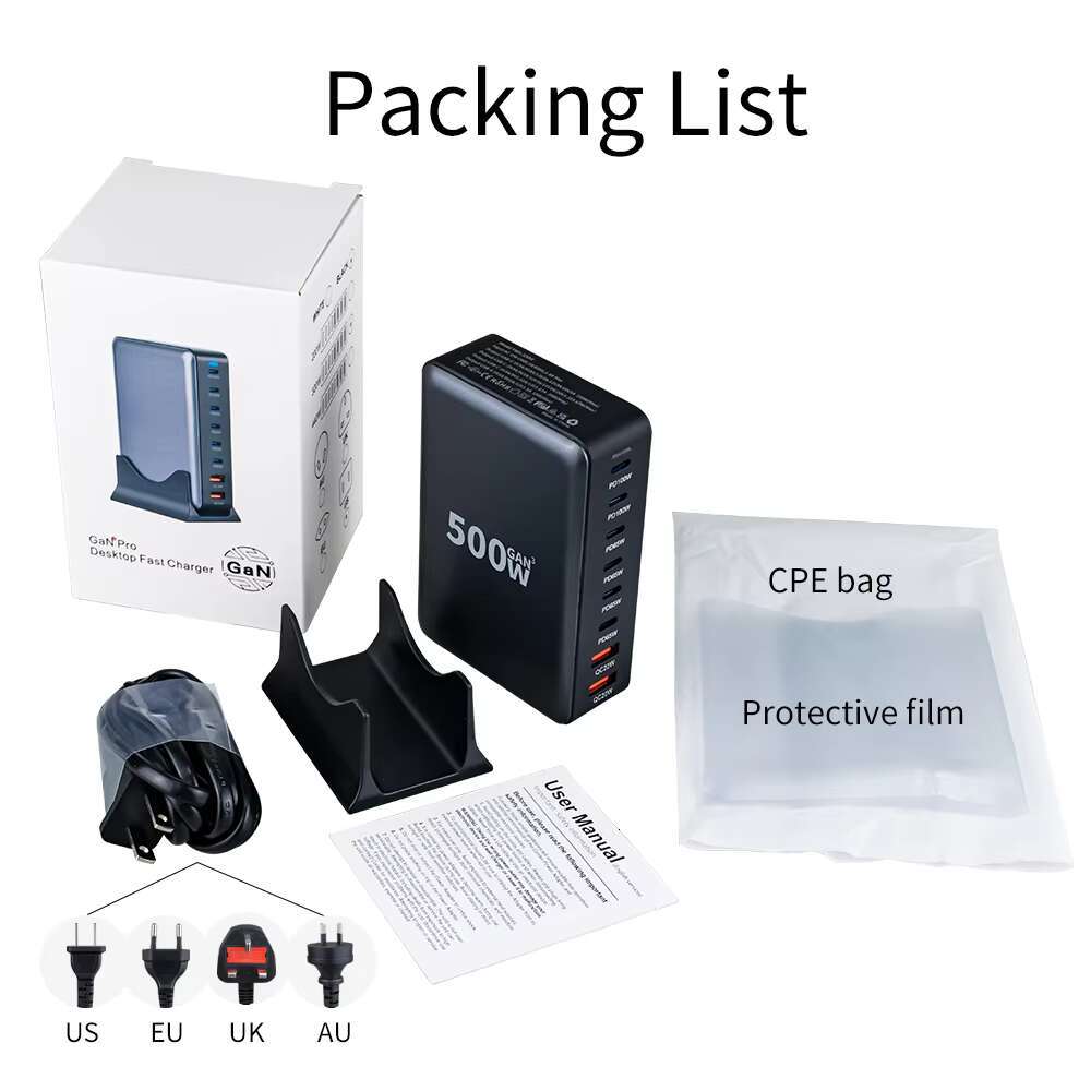 500W Super Fast Charging 6C2A Multiport Station Laptop Apple for iPhone Type C PD 100W Power Charger Adapter