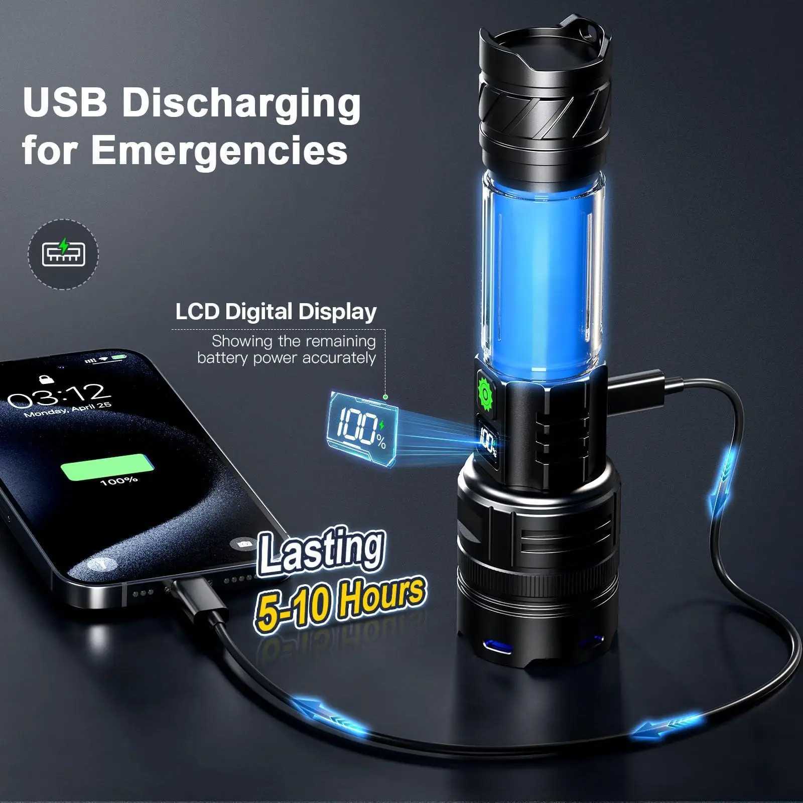 Powerful 1000000 high lumen D flash ultra bright charging portable Ultra Power USB C flashlight for outdoor lighting W250319