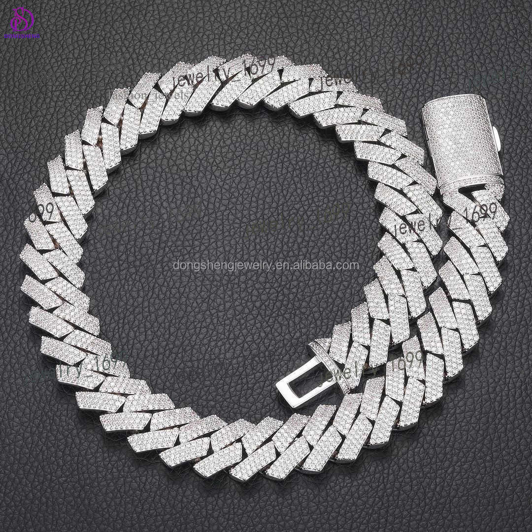 Pass Diamond Tester 925 Silver Fashion jewelry Hip Hop Necklaces 14/15/16mm 3Rows VVS Moissanite Diamond Cuban Link Chain