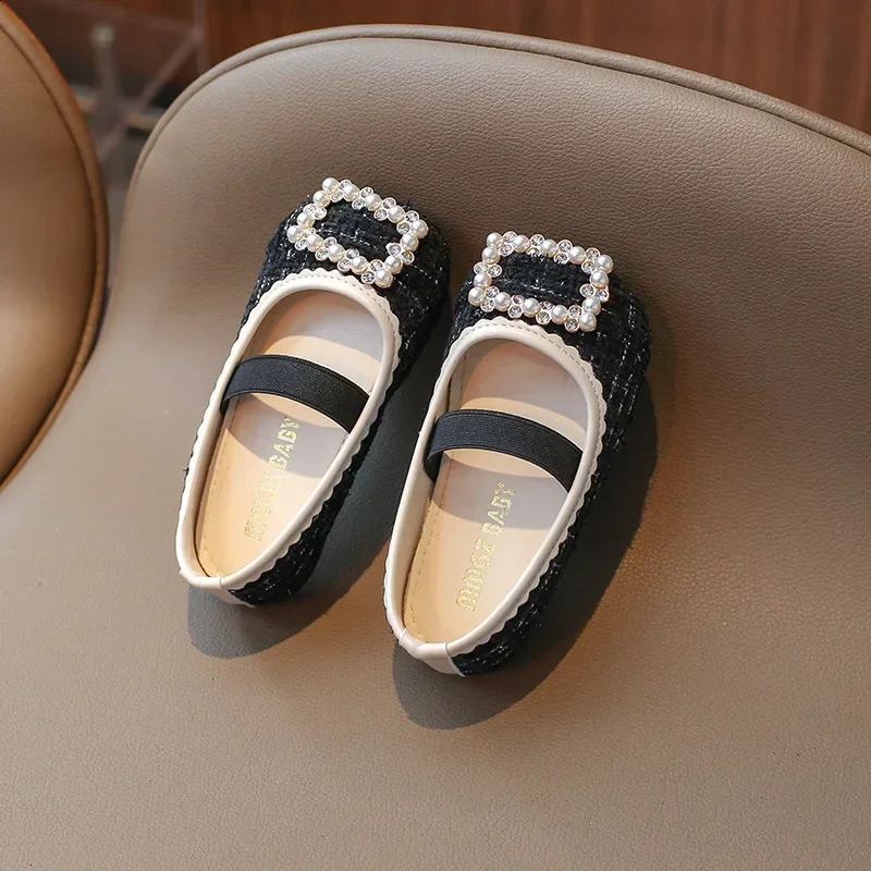 Childrens Womens Leather Shoes Autumn Elegant British Style Soft Bottom Princess Bead Sweet Party Single 250319