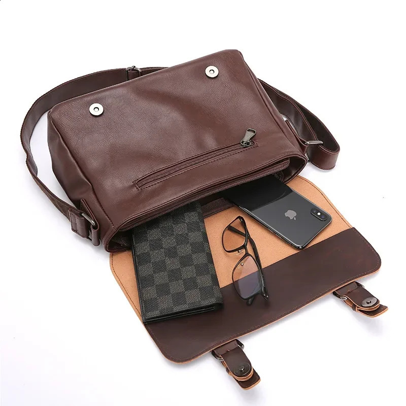 Retro backpack mens shoulder bag daily work mens messenger bag simple and fashionable shoulder bag laptop bag lightweight briefcase 250318