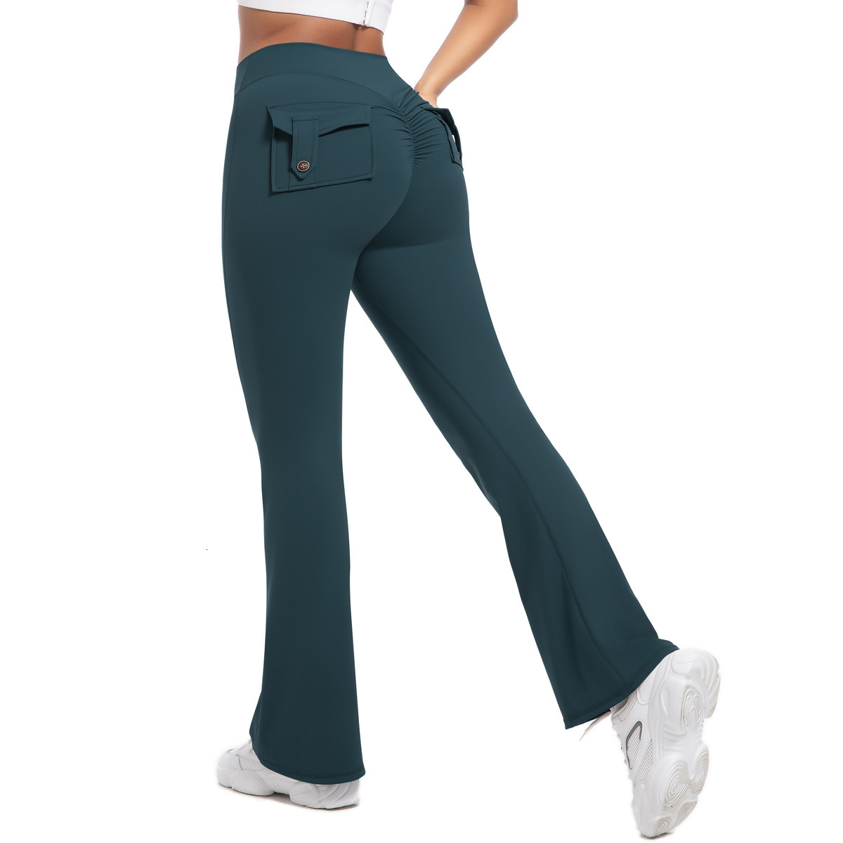 tracksuit New button peach high waisted tight fitness, wide leg micro bell bottom for women, yoga pants leggings