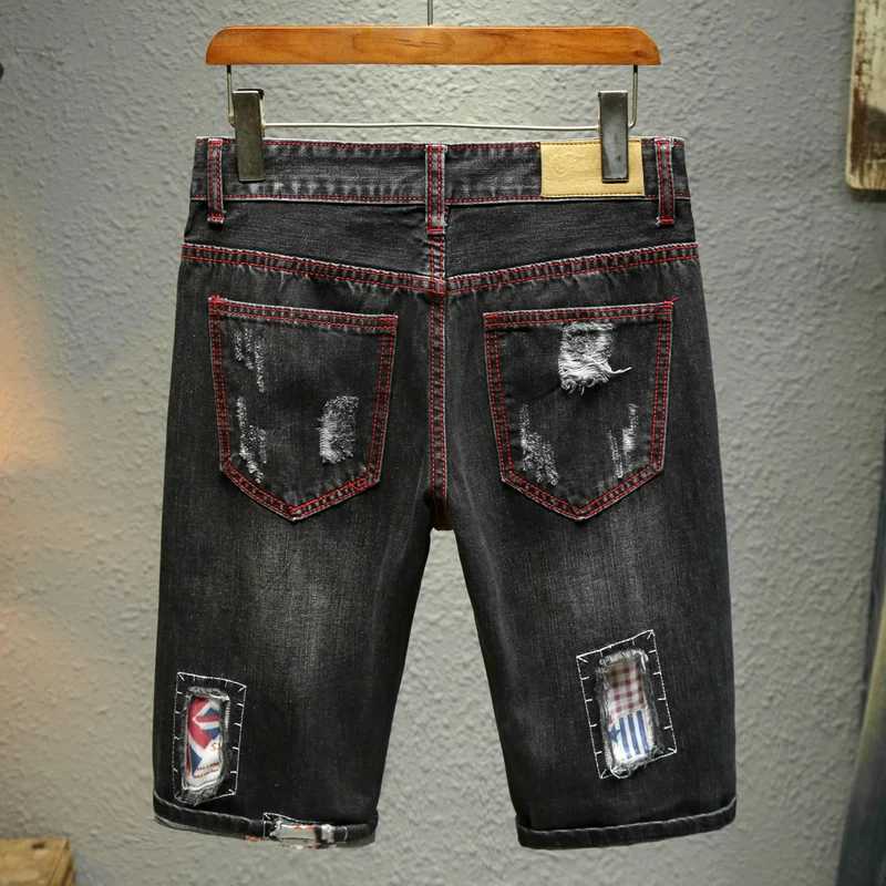 Open top denim shorts mens patch retro personality old knee pants printed fashionable painting points street hip-hop shorts W250319