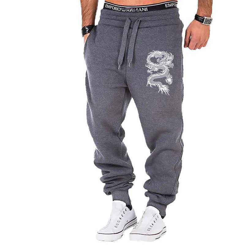 New Fashion dragon print Joggers Men Body Building Gyms Pants Outdoor Casual Sweatpants Sports Fitness Trousers X250319