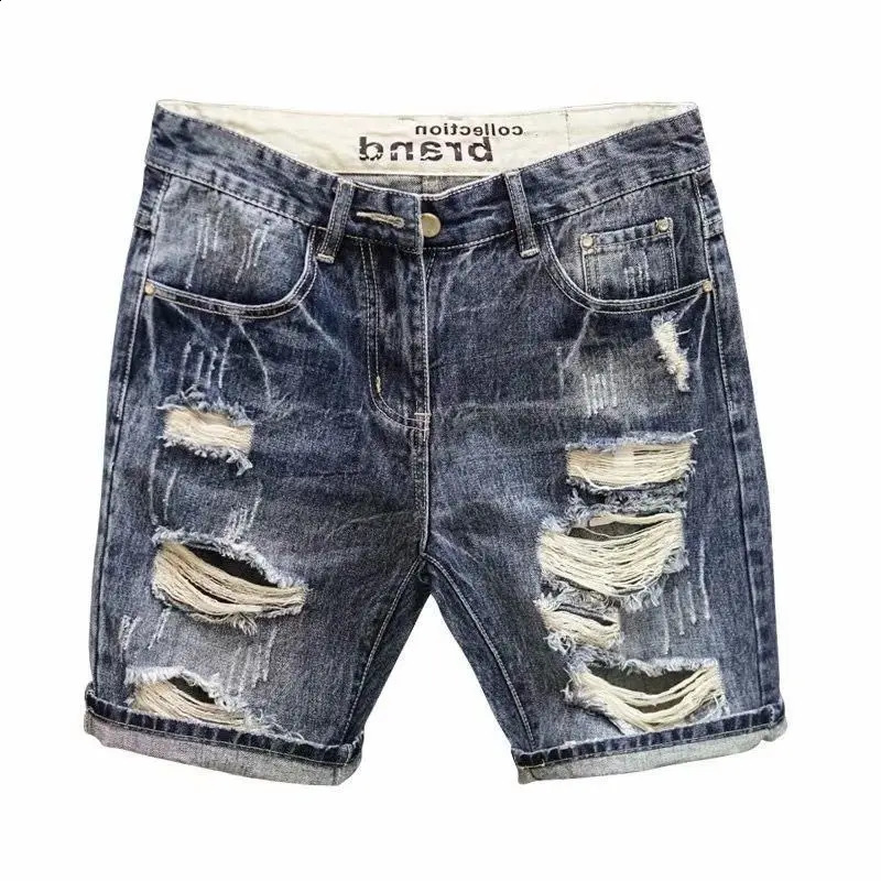 Fashion Vintage Korean Mens Summer Denim Shorts with Distressed Holes Slim Fit ner y Clothing Men 250317