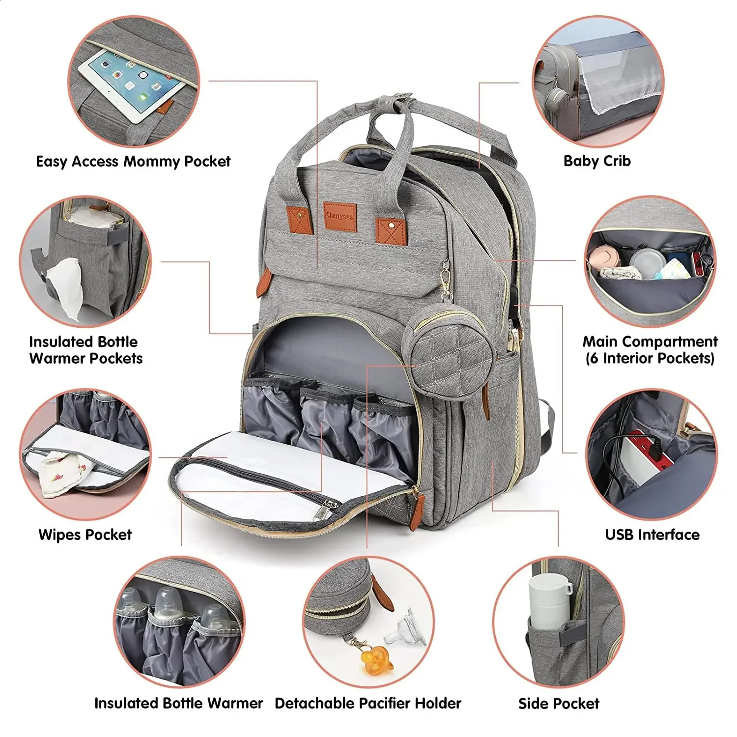 3 In 1 Diaper Bag Backpack Foldable Baby Bed Waterproof Travel Bag with USB Charge Diaper Bag Backpack with Changing Bed 3 types 250319