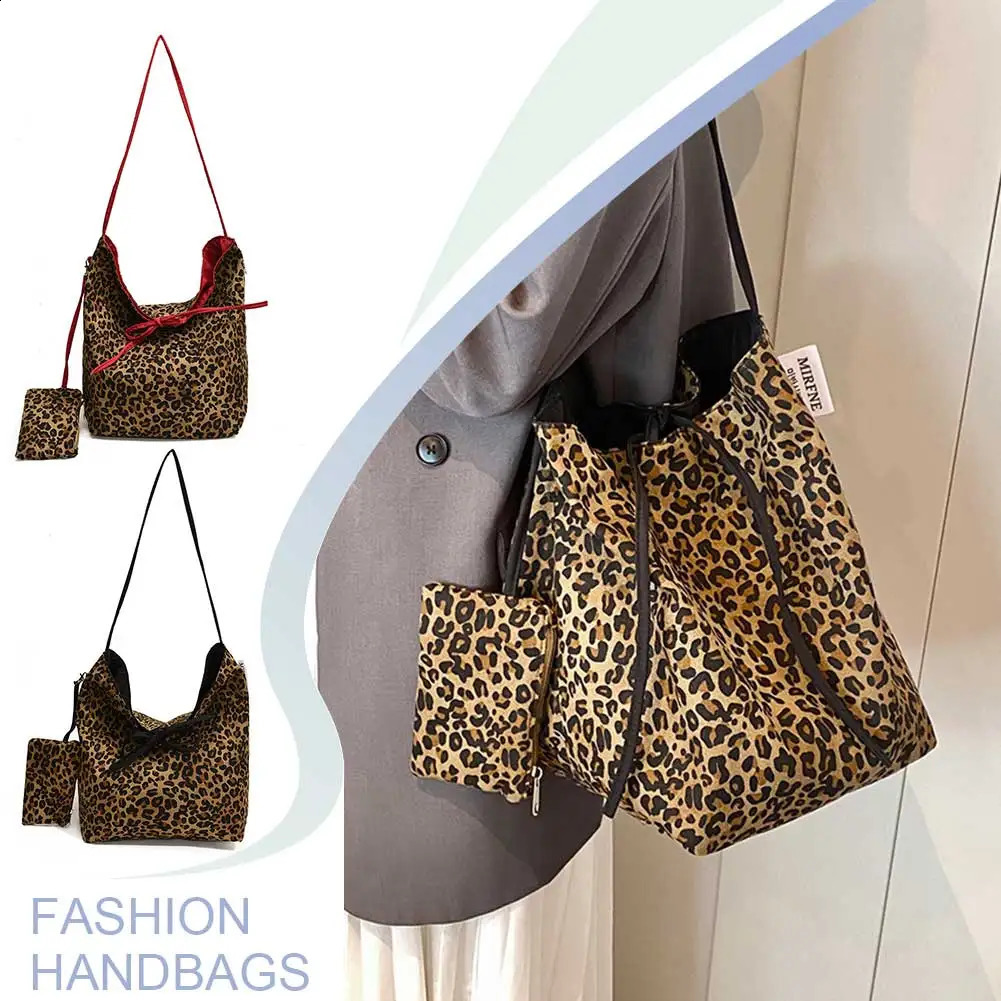 2 womens bucket bags leopard print handbag large capacity handbag work travel homeless bag 250317