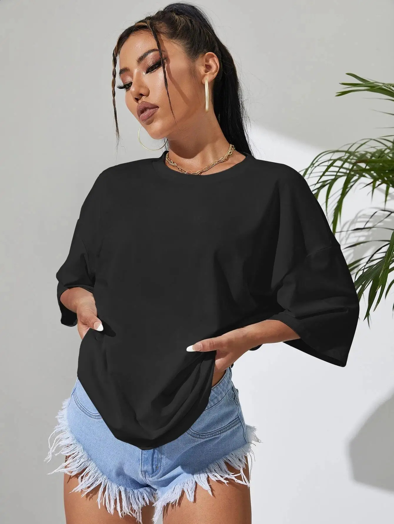 Solid Color Short Sleeve Women Fitness Cotton Soft Tshirts Breathable Comfortable Clothes Basic All Match Loose Tee Shirt Female 250319