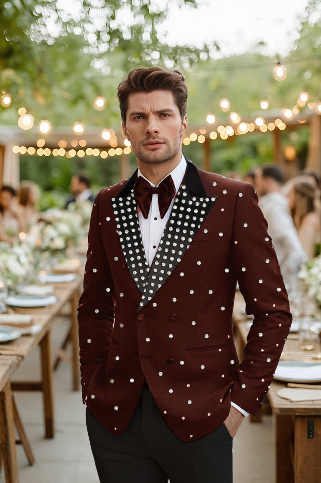 Handsome Beads Groom Wedding Wear Classic Fit Double Breasted Mens Party Banquet Birthday Pants Suits 2 Pieces Customized