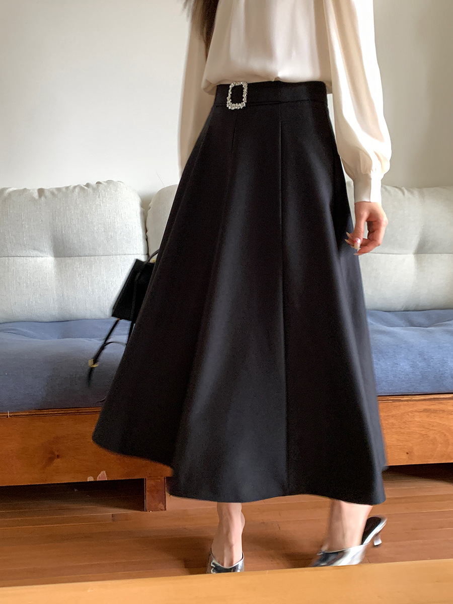 D99 New Early Spring Black Skirt Women's High Waist Loose Korean Style All-match Midi Long