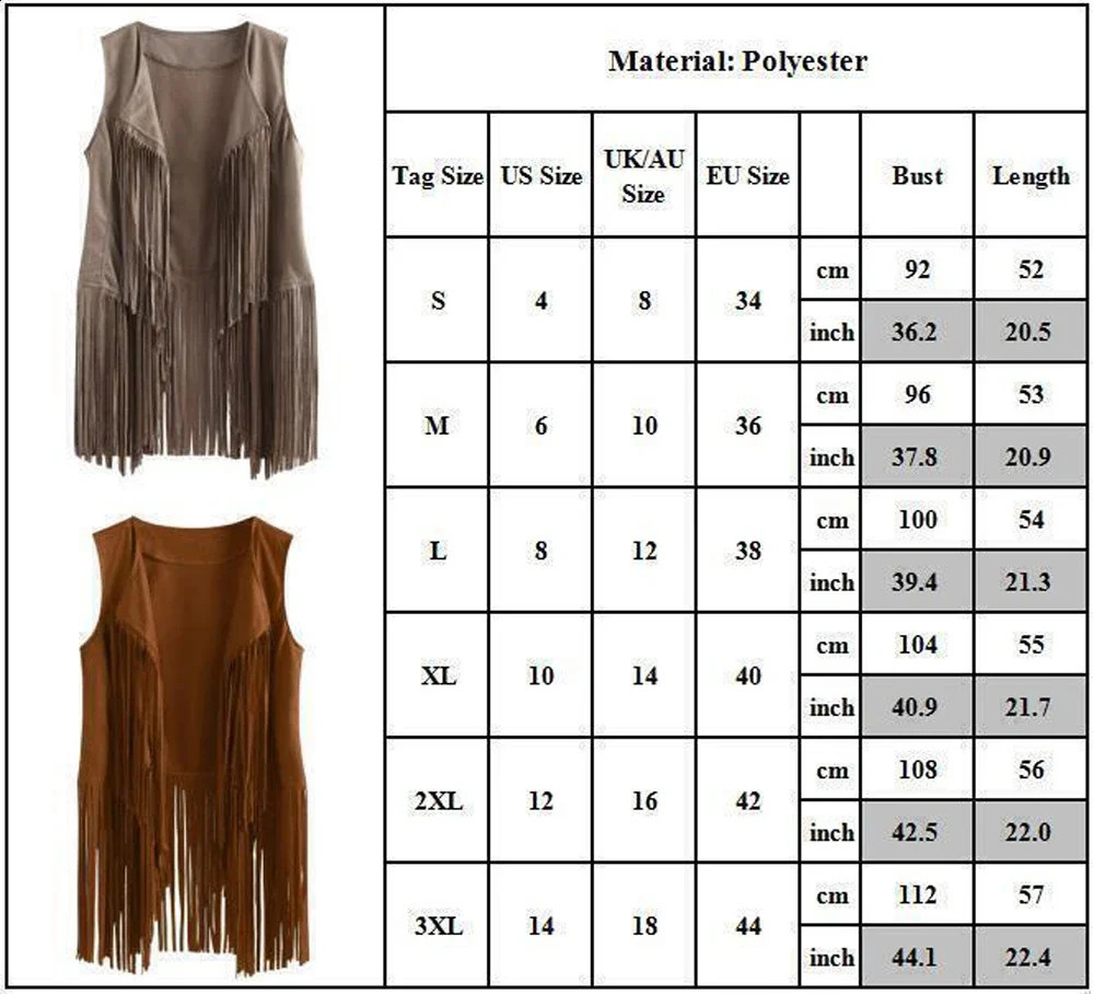 Womens tassel vest retro ethnic synthetic suede sleeveless jacket long edge 70s hippie cardigan party 250319