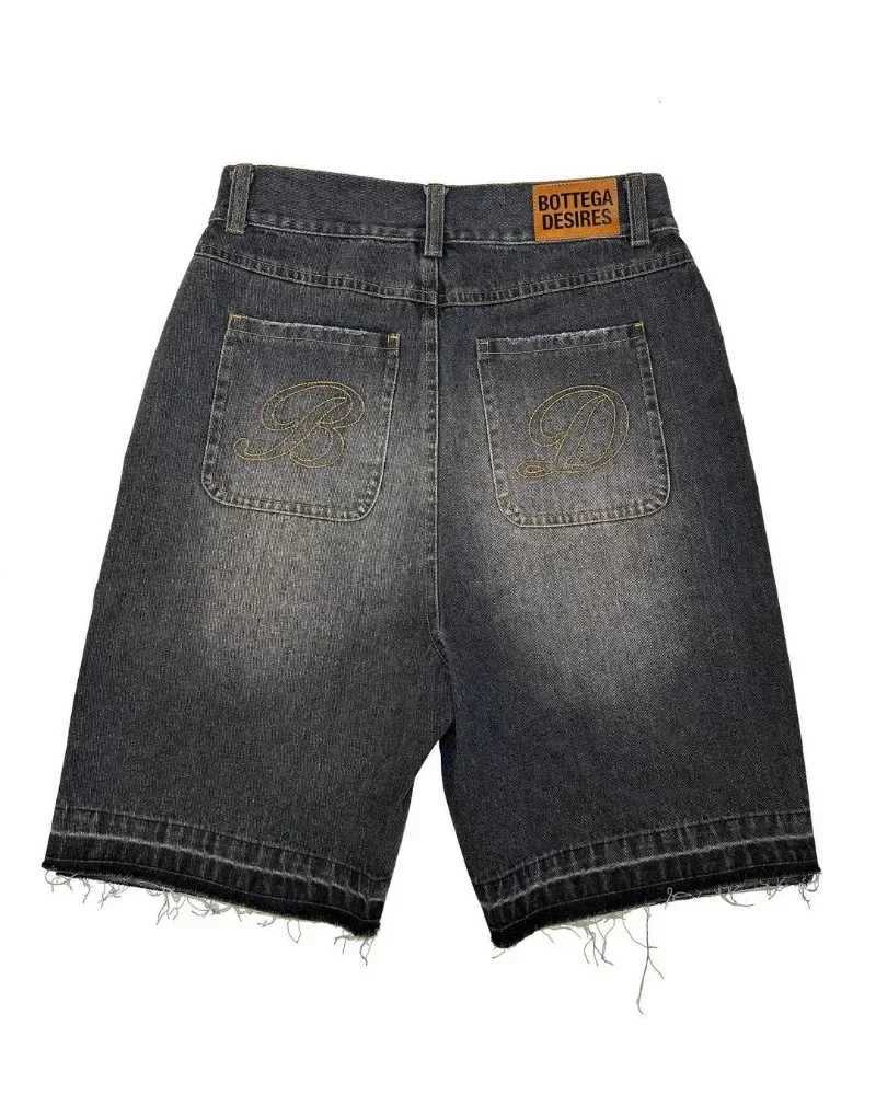 Y2K Fashion Letter Embroidery Loose Versatile Jeans Men American Street Hip-hop Retro Harajuku Casual Denim Shorts Women W250319