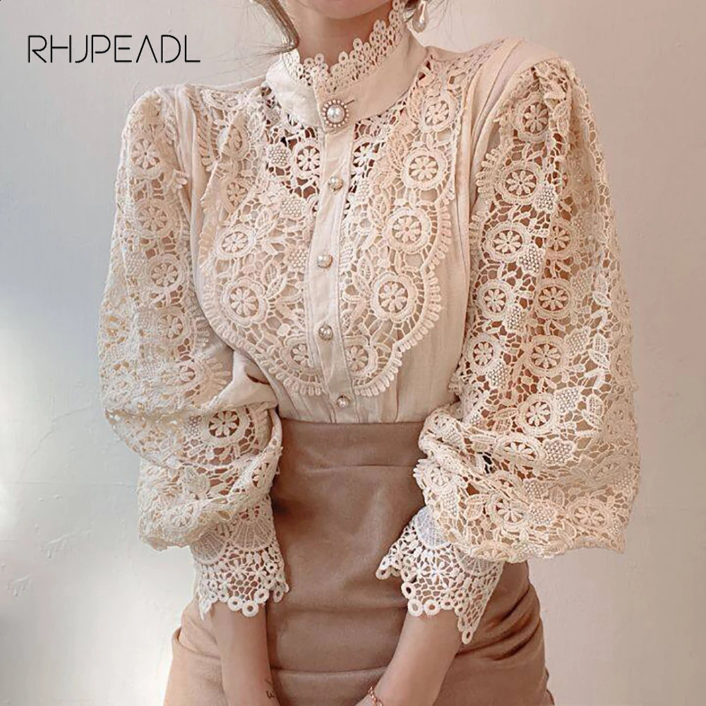 Autumn Elegant Lace Office Shirt Womens Blouse Long Sleeve Button Up Blouses Tops 2023 Spring Fashion Casual Ladies Shirts Top 250319