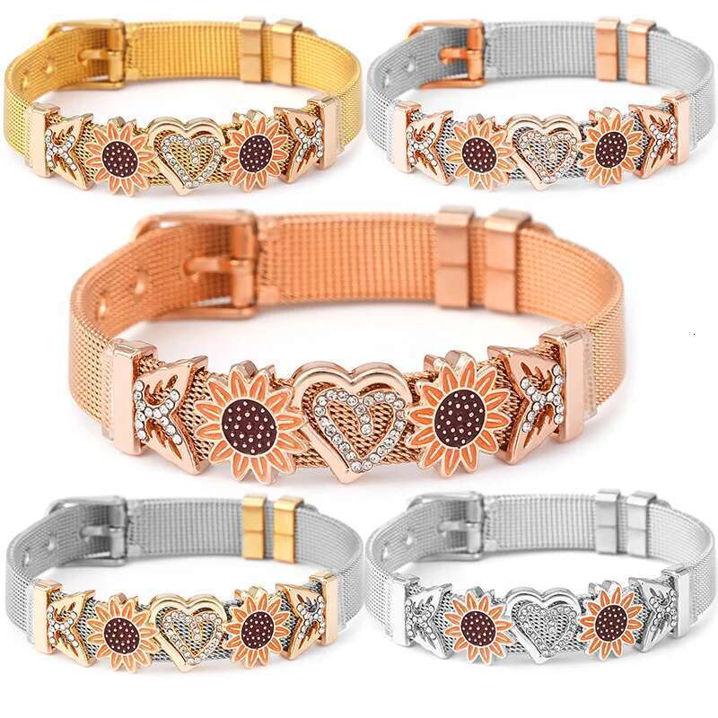 10mm Crystal Suower Butterfly Beads Charm Bracelets DIY Mesh Keeper Bracelets Pulseras Mujer For Women Men Brand Jewelry Gift