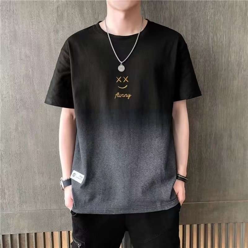 Short T-shirt trendy brand gradient smiling face, half sleeved versatile t-shirt for men's thin summer clothing