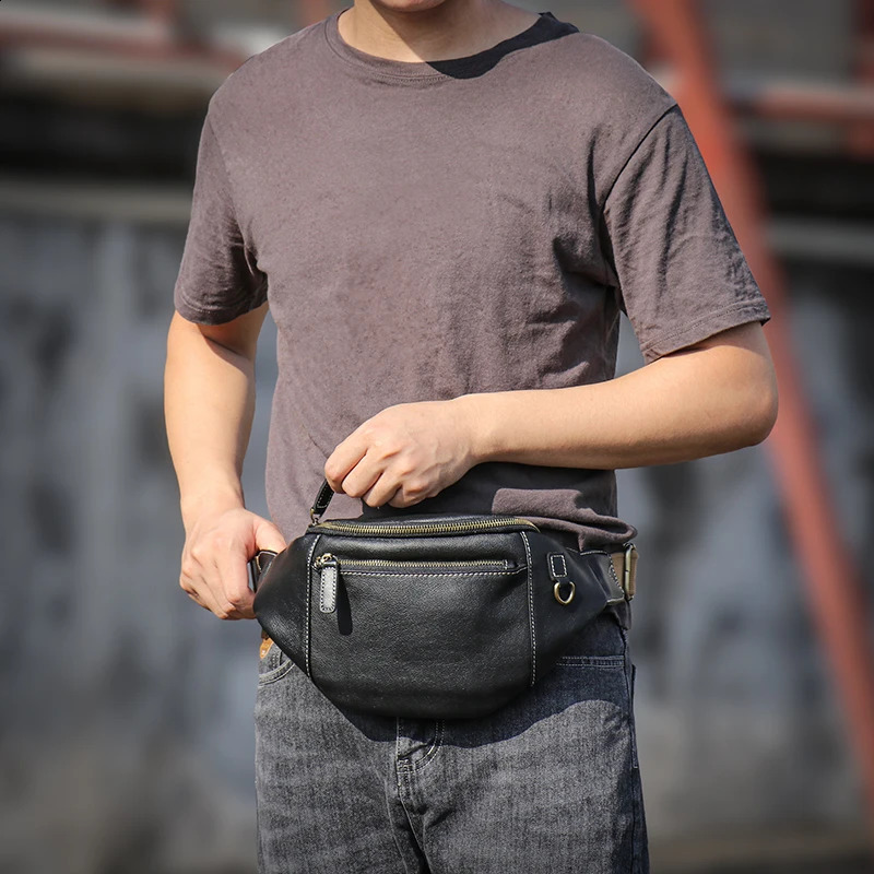 LUOKIR Mens Luggage Leather Casual Fashion Cross Body Bag Outdoor Sports Waist Bag Daily Use Phone Bag 250317