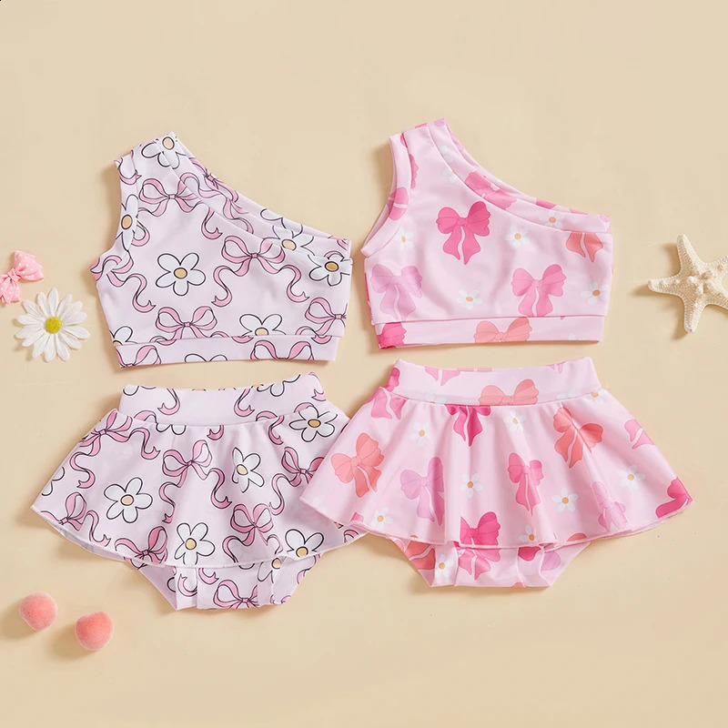 Toddler Girls Two Piece Swimsuit One Shoulder Tank Top Bottoms Bikini Set Summer Beach Bathing Suit Swimwear 250319