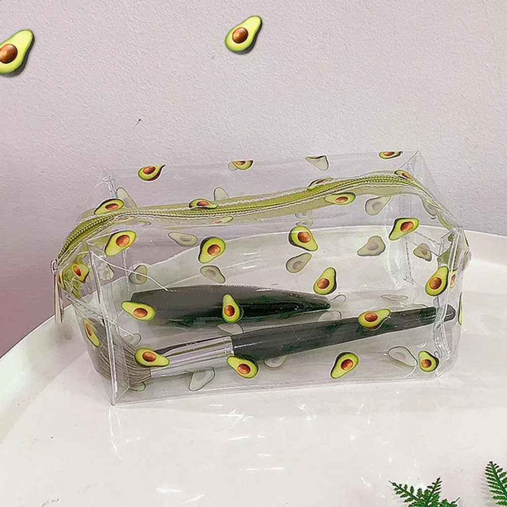 Clear Makeup Bag Fashion Transparent Travel Portable Mini Wash Storage Bags Strawberry Flower Print Women Zipper Cosmetic Bag 250314