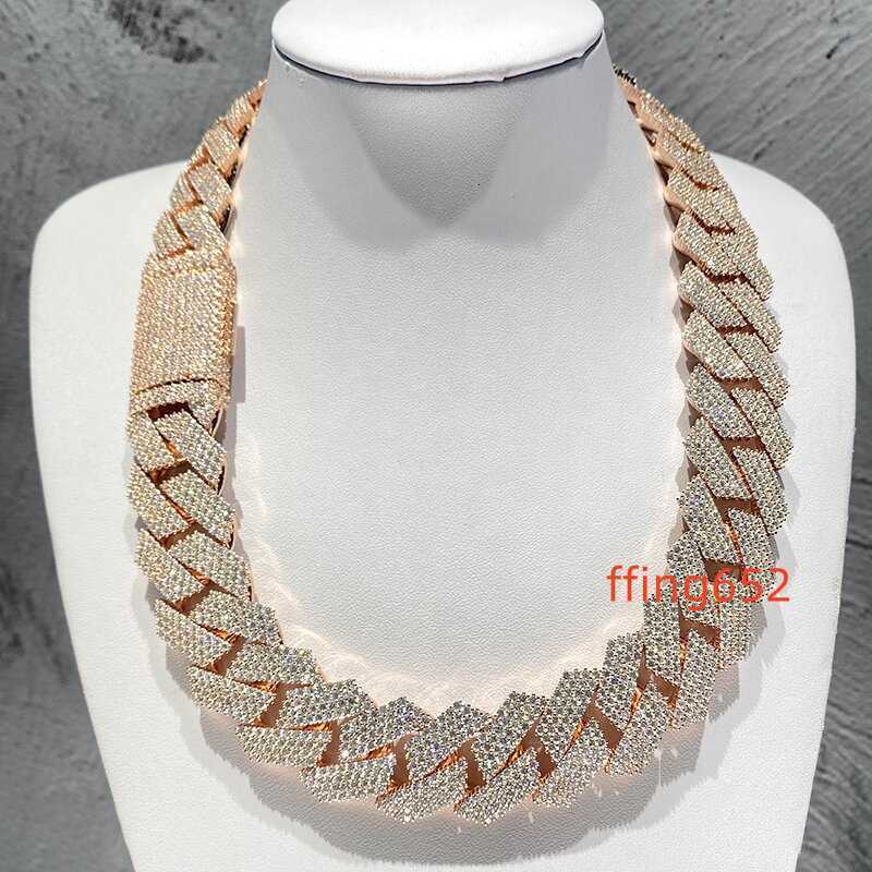 moissanite chain necklace 20mm Width 3 Row jewelry iced Out diamond cuban link chain necklaces designer bracelet Free Shipping