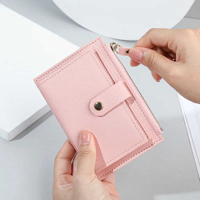 Womens wallet PU leather womens wallet mini buckle solid multi card holder coin short wallet small wallet zipper buckle 250318