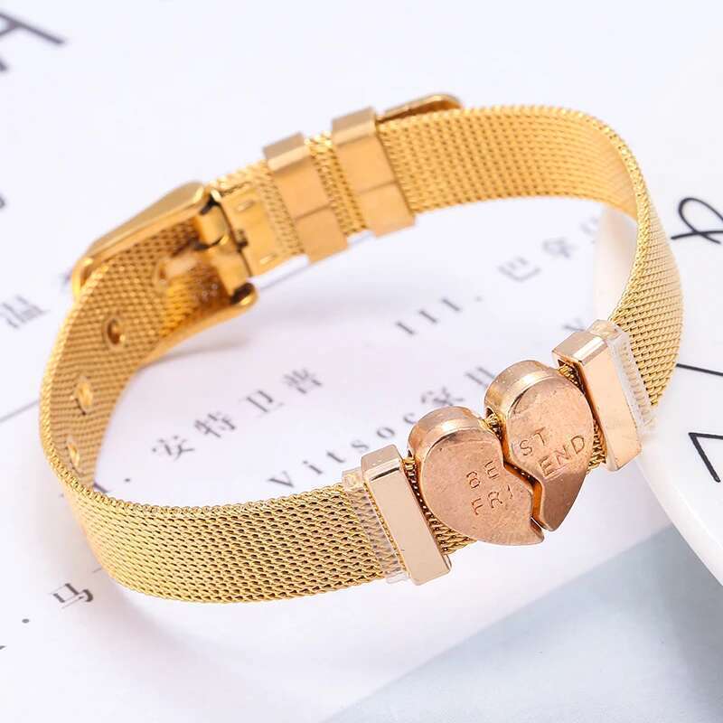 10mm Best Friend Beads Stainless Steel Mesh Bracelets DIY Charm Keeper Bracelets Bangle For Women Friend Men Best Jewelry Gift