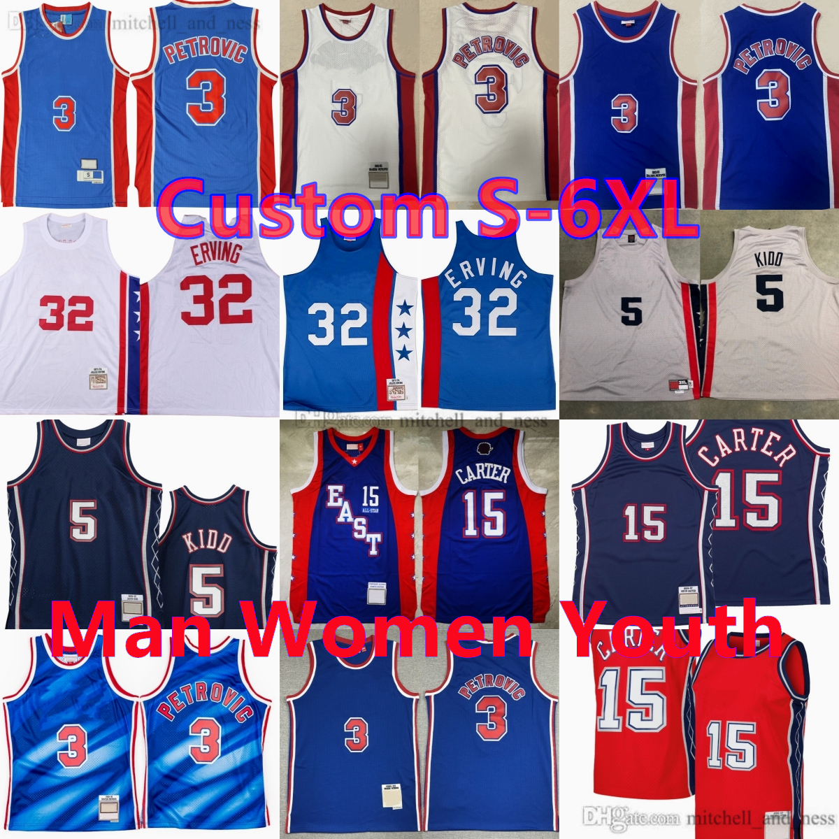 Custom MitchellNess 2006-07 Classic Retro Basketball Red 15 Vince Carter Jersey Vintage 3 Drazen Petrovic 32 Julius Erving Jerseys Jason Kidd Breathable Sport Shirt