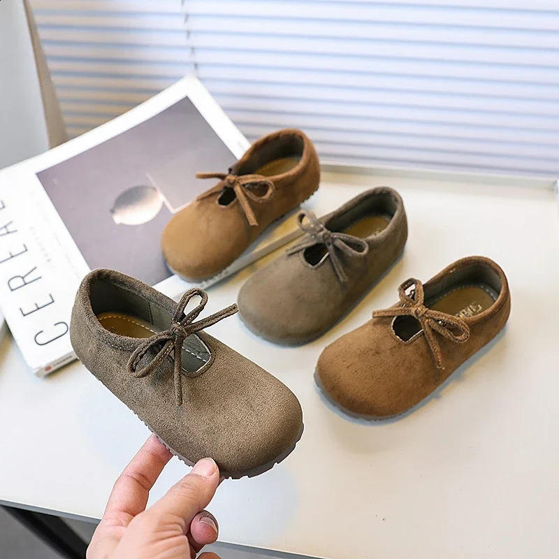 Childrens Loafers Shallow Bowknot Girls Flat Shoes Fashion Toddlers Versatile Moccasins Spring Autumn Causal Kids Leather Shoe 250319