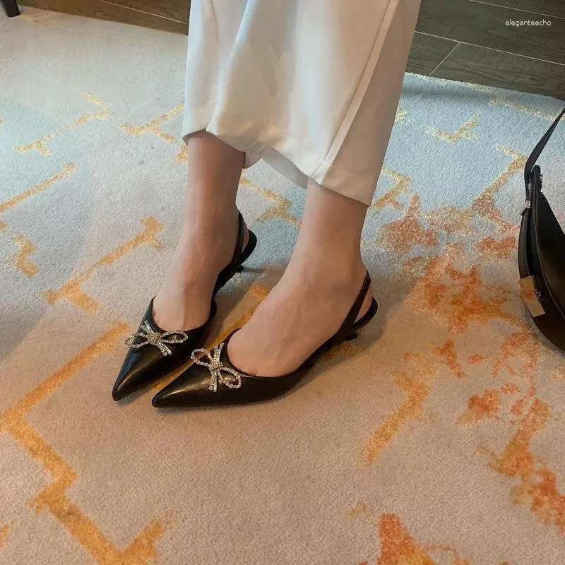 2025 S Fashion Designer Sandals Elastic Back Strap Women High Heel Shoes Ladies Elegant Office Pumps Summer Crystal Slippers Bow Loafers