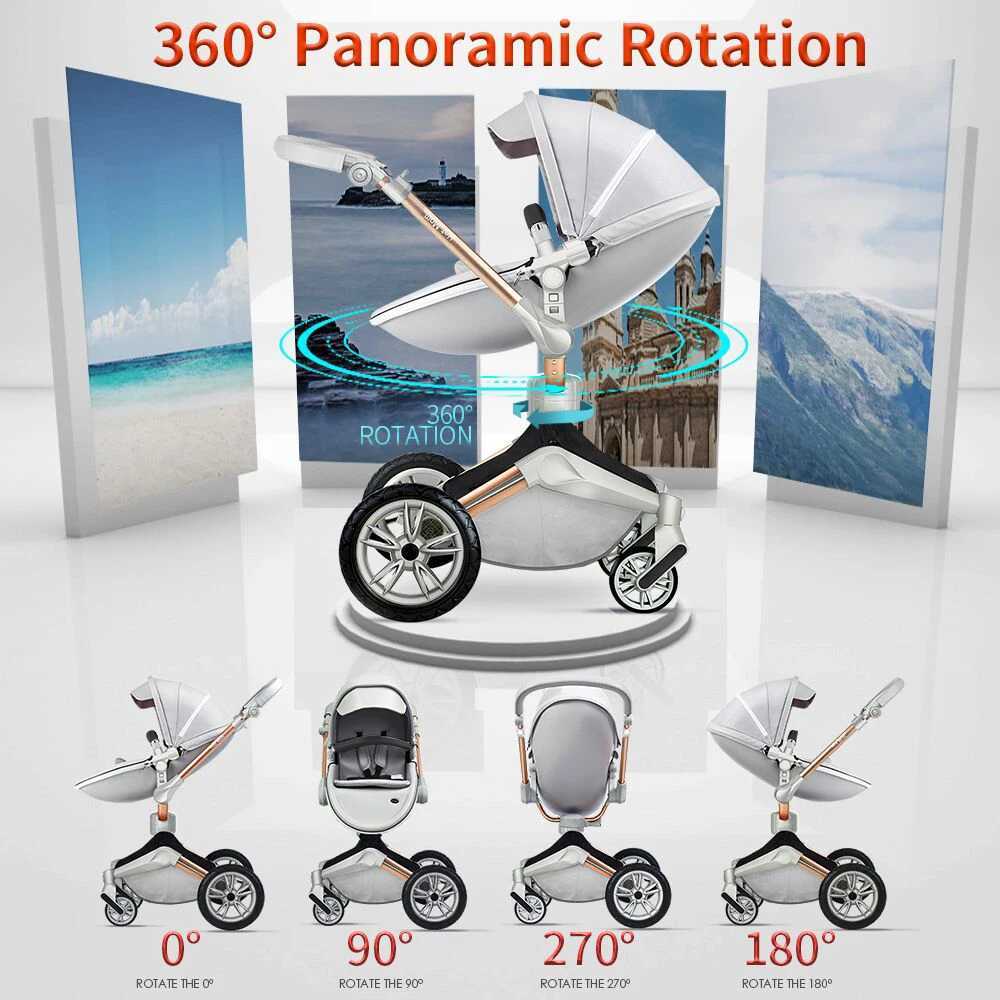 Hot Mom F023 Baby Stroller 2 in 1Rotates 360 DegreesPU Leather Mosquito Net Rain Cover Adapter Cup Holder large wheels Z250319