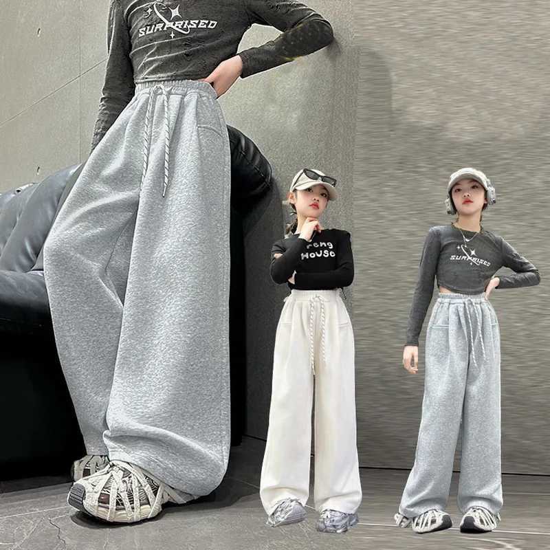 Teenage girls street style retro childrens casual hip-hop pop wide leg Trousers fashionable high waisted childrens new fashion sports pantsT250318