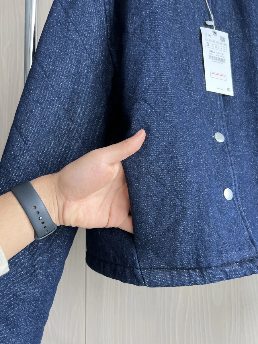 Z1975 denim cotton jacket traf autumn and winter item womens bedding baseball collar long sleeved 250317