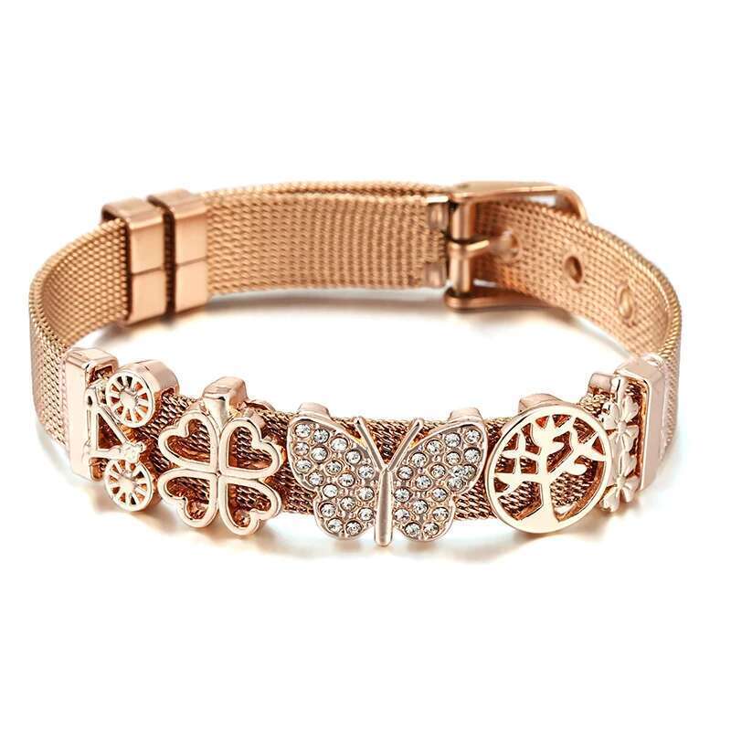 10mm Bicycle Butterfly Beads Charm Bracelets DIY Stainless Steel Mesh Belt Bracelet Pulseras Mujer For Women Men Jewelry Gift
