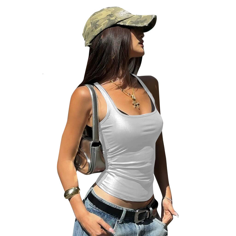 Q24TP323 Women's Summer New Collection Solid Color Square Neck Sleeveless Sexy Vest T-shirt Top for Women