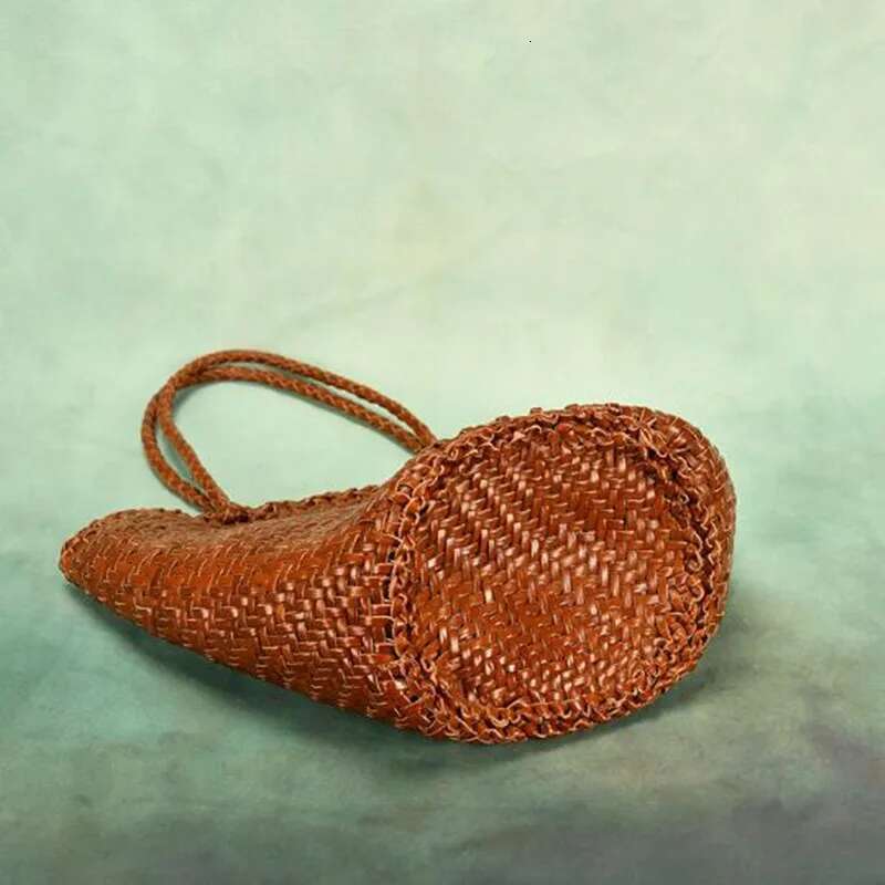 Made Braided Genuine Leather Cowhide Hand-Woven Vegetable Basket Women's Shoulder Retro Shopping Bag