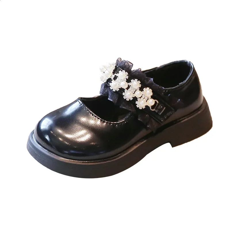 Childrens PU shoes pearl lace princess soft soled childrens flat rubber Loafers Girls Student Daily 2335 250319