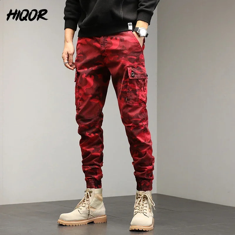 HIQOR Red Goods Mens Outdoor Cotton Camouflage Work Jogger Street Clothing Hiking Pants 250319