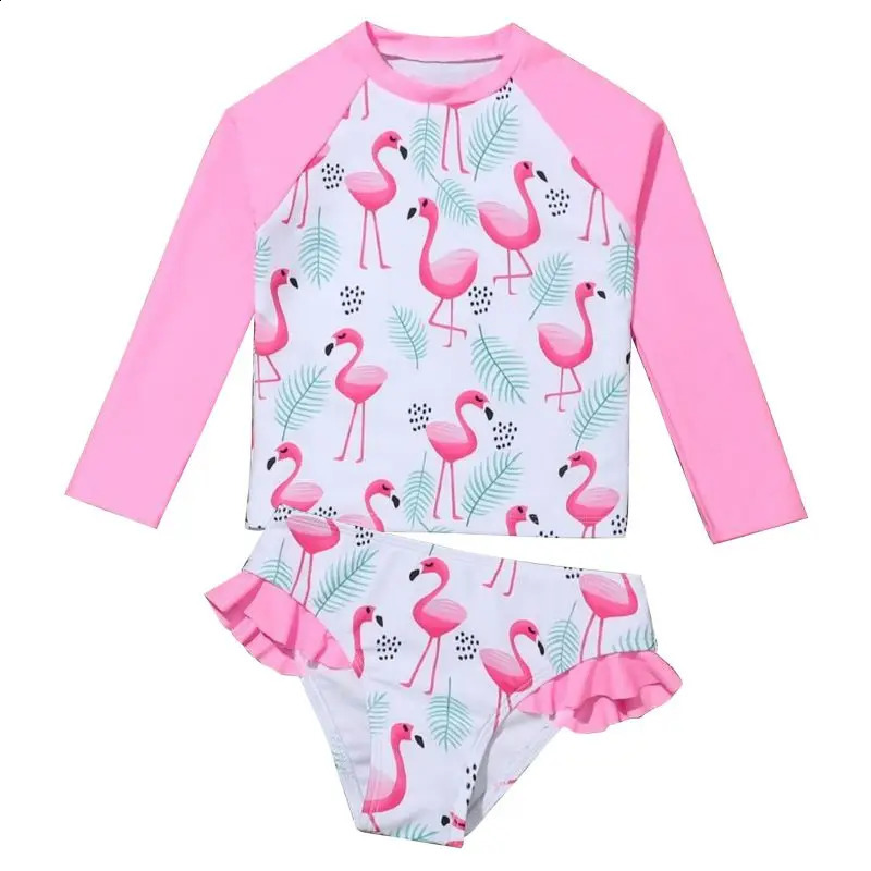 Children Girls 2 pcs Swimsuits Summer Long Sleeve Sun Protection Swim Suits Kids Bathing Suit Sunblock Beachwear 4-7 Years 250319